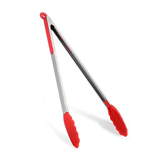 PerHomeAid 34CD5-GL34 Silicone Cooking, Kitchen Food Tongs, 16 Inch, Red