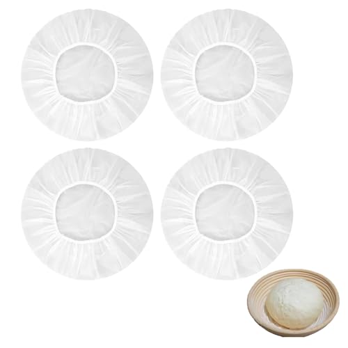 4 Stück Abdeckhauben für Lebensmittel Gärfolie,Gärkörbchen Brot Backen Zubehör Abdeckhaube,Bread Sauerteig Gärkorb Runde Bowl Abdeckung,für Sourdough Teig Gummizug Elastische Proofing Basket Cover