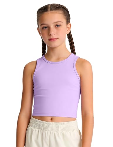Image of HASMES Girls Athletic Tank Tops Sleeveless Basic Dance Crop Tops for Kids