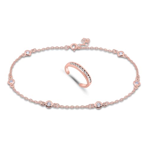 Hoops & Loops 925 Sterling Silver Cubic Zirconia Anklet and