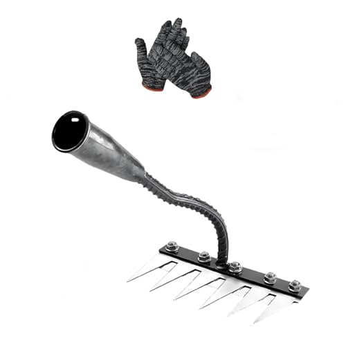 5/6/7/8 Teeth Iron Rake 2.0,Ergonomic Gardinea Iron Weeding Rake,Ironrake The Heavy-Duty Iron Weeding Rakes,Carbon Steel,Durable ＆ Lightweight for Backyard Garden Lawn Loosening/Dethatching (7 Teeth)