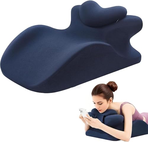 Memory Foam Ergonomic Rest Pillow, Prone Pillow for Sleeping, Reading Pillow for Bed, Ergonomic Support for Back Pain, Acid Reflux & Sitting Up, Ideal for Massage, with Removable Cover