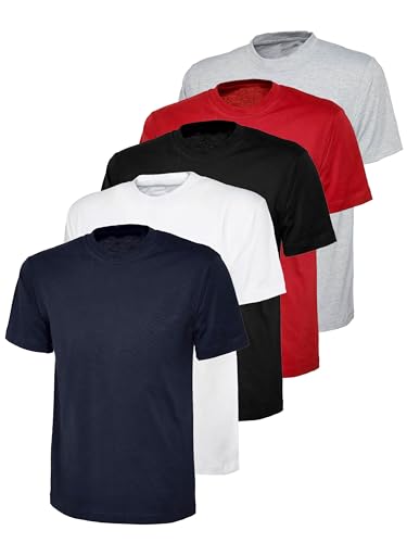 BRAND KRUZE Womens T-Shirt Casual Cotton Regular Fit Plain Tee Crew Neck Top Short Sleeve T Shirt KZLTS141 Tshirt Gry/BLK/NVY/WHT/RED L (5 Pack)