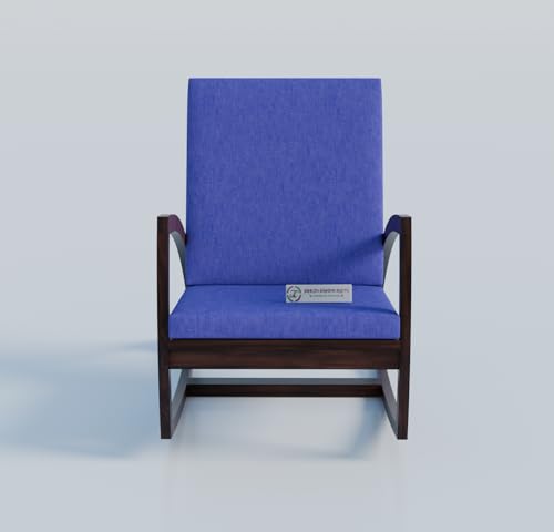 Image of Jangid Handicraft Solid Sheesham Wooden Rocking Chair for Living Room | Lounge Chair for Bedroom | Contemporary Swing Arm Chair for Balcony | Modern Arm /Sofa Chair | Navy Blue Cushion & Walnut Finish