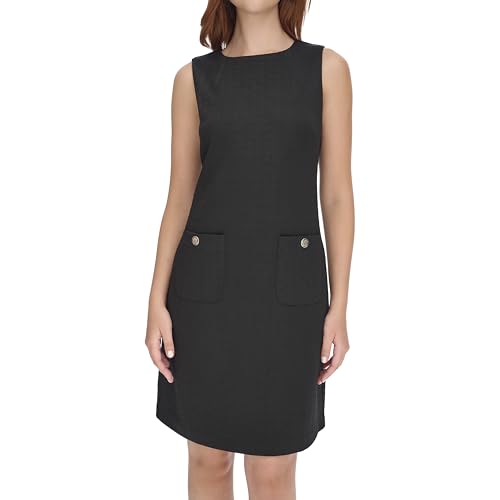 Image of Tommy Hilfiger Women's Sleeveless Boat Neck Textured Knit Shift Mini Dress
