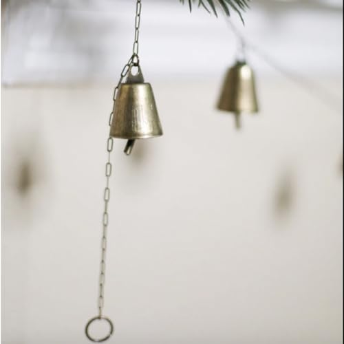 Antique Gold Finish Bell Garland, 7 Feet Brass Bell Chain Garland, Scandinavian Garland, 11 pcs Mini Bell Christmas Garland, European Farmhouse Decor
