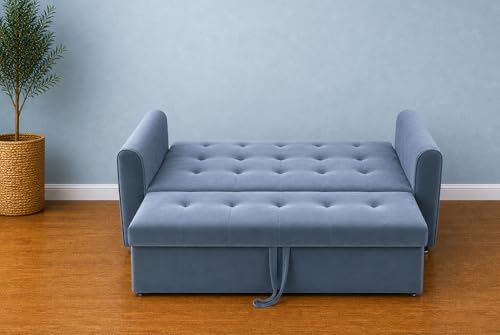 Image of Adorn India Premium Mystic - 3 Years Warranty - 3 Seater Sofa Cum Bed Velvet Suede Fabric - Grey