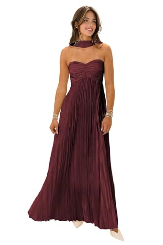 Strapless Bridesmaid Dresses for Women with Scarf 2025 Pleated Long Chiffon Formal Wedding Guest Dress Flowy Evening Gown