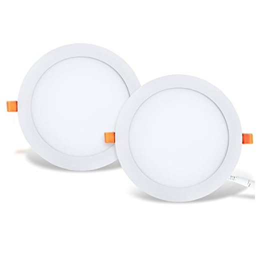 Panel LED redondo de techo LVWIT 2x: 25W equivalente a 150W, luz de techo LED empotrada para oficina, 2250 lúmenes, color blanco neutro 4000K. 225 x 21 mm - Paquete de 2 piezas