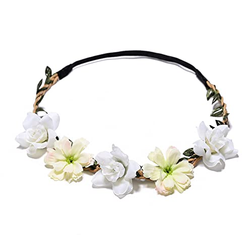 Foto von Blumen-Stirnband, 4 Stück, aus elastischem Band, Haarband, Garland, Blumen-Stirnband, für Party, Festival, Hochzeit