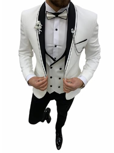 Men's Tuxedo 3 Pieces Suit Single Breasted Wedding Suits for Men Slim Fit Tux Party Prom Suits Blazer Vest Pants Sets