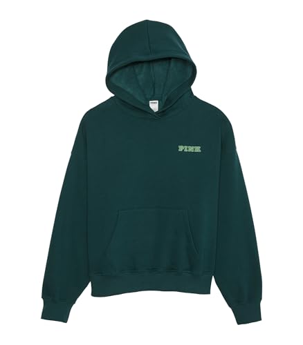 Victoria's Secret Women's PINK Logo Campus Hoodie Sweatshirt, Dark Green, (XS)