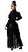 Ekaliy Women’s Sexy Blouses Tunic Long Ruffle Sleeve Button Down Shirt Sheer Mesh Maxi Dress with Belt Black 2XL