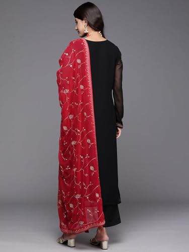 Image of Libas Embroidered Georgette Straight Kurta With Trouser and Dupatta
