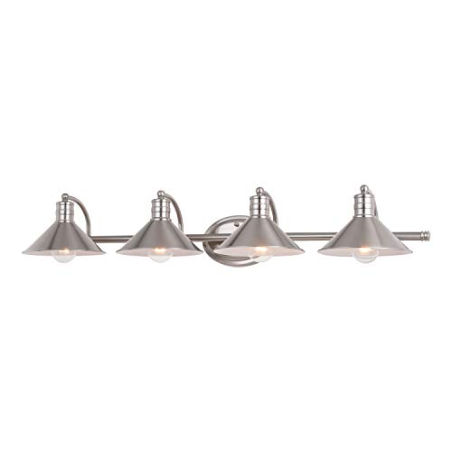 Akron 8-in Satin Nickel Farmhouse Barn Wall Sconce, 1 Light Bathroom Vanity Fixture, Metal Shade, White Interior