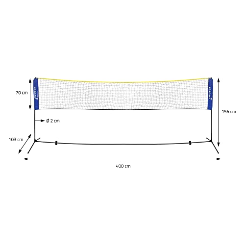 Foto von Hauki Badminton Netz, Tennisnetz 400 cm, Blau, H156 cm, Federballnetz Set inkl. 3X Federball, Transporttasche, stabilem Eisen-Gestell, Tragbares Volleyballnetz, Trainingsnetz Indoor & Outdoor, Garten
