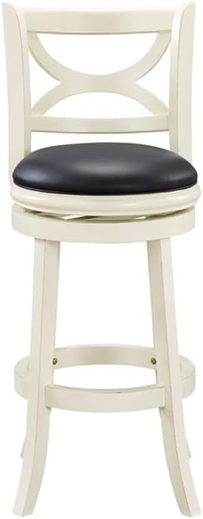 Bowery Hill Modern Swivel Bar Stool, Rubberwood Frame, Black Faux Leather Upholstered Cushion Seat, Buttermilk Finish, 360-Degree Swivel, Bar Height, Durable Design for Home Bar or Kitchen Counter Use