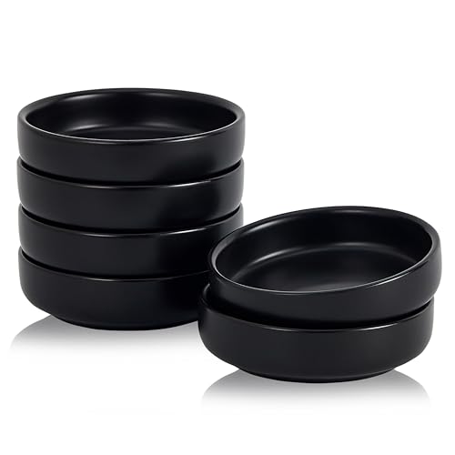 Swuut Ceramic Soy Sauce Dish,9cm Dipping Bowls Side Dishes Set of 6, Small Appetizer Pinch Dip Bowl for Condiments, Sushi, Ketchup, BBQ (Black)