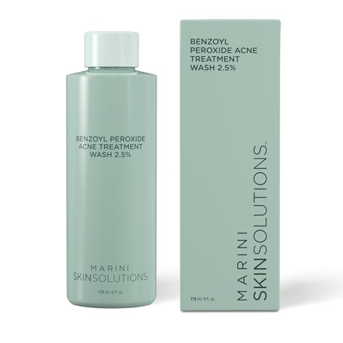 Marini SkinSolutions Benzoyl Peroxide Acne Treatment Wash 2.5% - Potent Antibacterial Face Cleanser for Oily & Acne-Prone Skin - Made in the USA - 6 fl oz