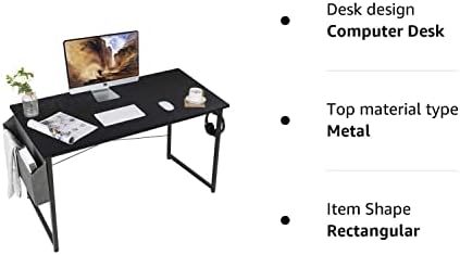 AuAg 120cm Home Office Desk, Writing Computer Desk Modern Black Working Desk with Storage Bag, Sturdy Wooden PC Laptop Table, Simple Computer Table for Work and Study (Black)