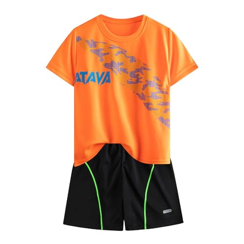 2026 - Traje de running de manga corta para niños, ropa casual de secado rápido para niños y niñas, camiseta de verano y pantalones cortos, juego de dos piezas camiseta de fútbol para niños, naranja