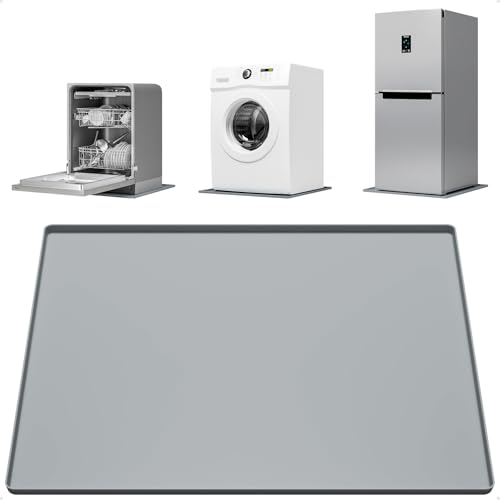 27''x27'' Washing Machine Drain Pan Silicone Mat with 0.78'' Raised Edges(Leak Protection),Non-Slip & Anti-Vibration Washer Drip Tray for Floor Protection,Washer/Dryer,Refrigerator,Rubber Pad,Gray