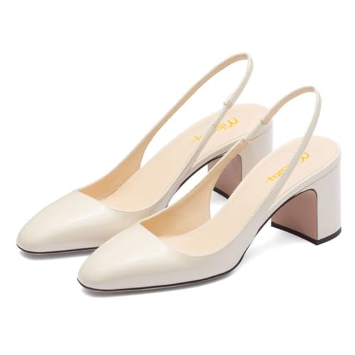 Milooey shoes Women Classic Chunky Block Slingback Pumps Closed Round Toe Elastic Comfortable Daily Shoes for Party Dating Prom Size 4-16 US4