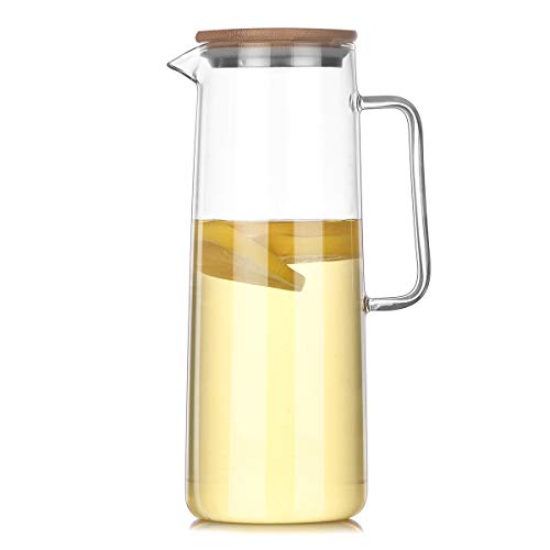 Cupwind Borosilicate Glass Hot/Cold Water Carafe Pitcher Wooden Infuser Lid 50 oz Explosion-Proof