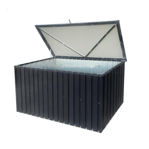 Outdoor Storage Box, 161 Gallon Waterproof Metal Storage Box for Patio Furniture Cushions, Throw Pillows, Garden Tools, Pool Floats, Black