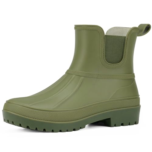HISEA Chelsea Rain Boots for Women Short Ankle Duck Boots Waterproof Lightweight Non-Slip Garden Shoes Comfortable Mud Boots for Outdoor & Gardening