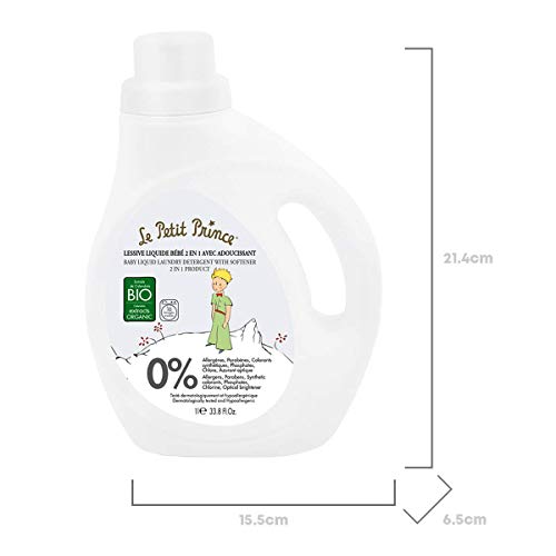 Le Petit Prince Newborn Laundry Detergent, 2 in 1 Detergent and Fabric Softener for Baby Clothes, Delicate Laundry Detergent with Organic Olive and Chamomile Extracts, Subtle and Fresh Scent, 1000 ML