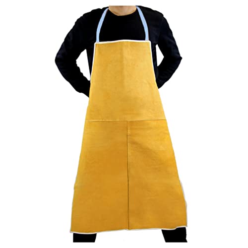 Leather Welding Apron, Heat-Resistant Flame-Retardant Safety Work Apron, Adjustable Tool Shop Apron for Men and Women (Color : Yellow, Size : 100X70cm/39.4X27.6in)