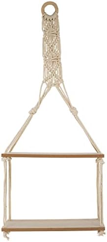 GEEZY 2 Tier Hanging Floating Macrame Rope Shelf Wooden Storage Kitchen Wall Boho Decor Gift (HANGING SHELF 30x10x72 cm)