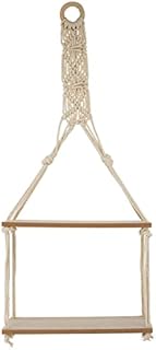GEEZY 2 Tier Hanging Floating Macrame Rope Shelf Wooden Storage Kitchen Wall Boho Decor Gift (HANGING SHELF 30x10x72 cm)