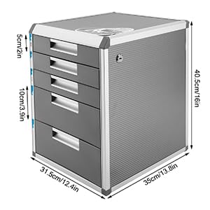 Cajones Organizador para documentos con candado 5 compartimentos de metal gris 12,4 x 13,8 x 16 pulgadas, estable para oficina y hogar, práctica caja de cajones para un almacenamiento seguro y ahorro