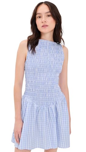 FAITHFULL Women's Martina Mini Dress, Paloma Check/Light Blue White, 4