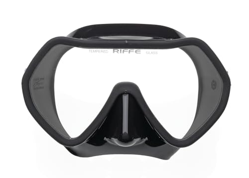Riffe Black Frameless Diving Mask - Panoramic Single Lens - Fog-Reducing Silicone - Anatomical Frame for Universal Fit - Durable Nylon Frame - (Clear Lens)