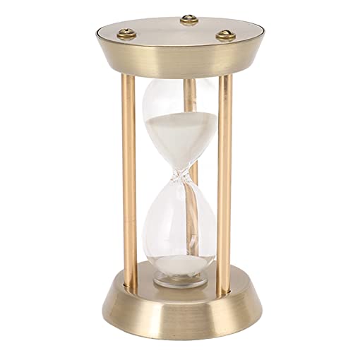 BEWINNER Timer per Sabbia a Clessidra in Metallo, Orologio Vintage Bianco Sabbia 60 Min, Vetro retrò Ottone Vetro Un'ora per Regali, Casa, Scrivania, Arredamento da Ufficio (Bronzo Mini 10 min)