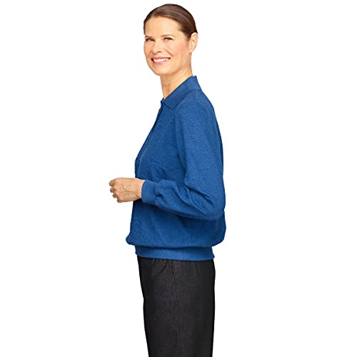 Alfred Dunner Womens Petite Floral Jacquard Top Blouse, Sapphire, Large Petite Us #TOP4