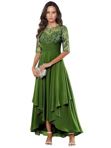 Mother of The Bride Dresses for Wedding 3/4 Sleeve Lace Chiffon Mother of The Groom Formal Dress for Women