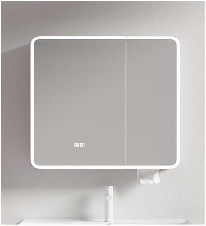 Wall-Mounted Bathroom Cabinet with 2 Mirrored Doors, Defogger Function, Rounded Edges, Large Storage Capacity (80x70cm) - Stylish and Functional Mirror Storage Solution