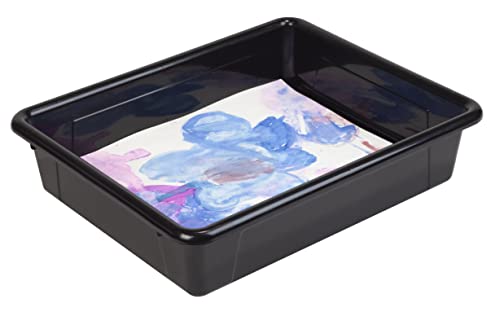 Image of Storex Letter Size Flat Storage Tray - Organizer Bin with Non-Snap Lid for Classroom, Office and Home, Black, 5-Pack (62535U05C)