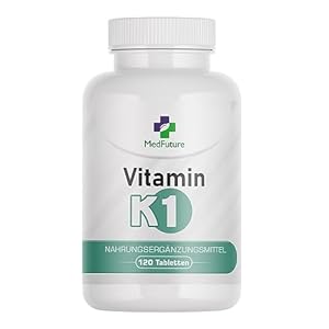 Vitamin K1 100 µg – 120 Tabletten – Hohe Bioverfügbarkeit – Beitrag zur normalen Blutgerinnung & Erhaltung normaler Knochen – Ohne Zusatzstoffe – Laborgeprüft