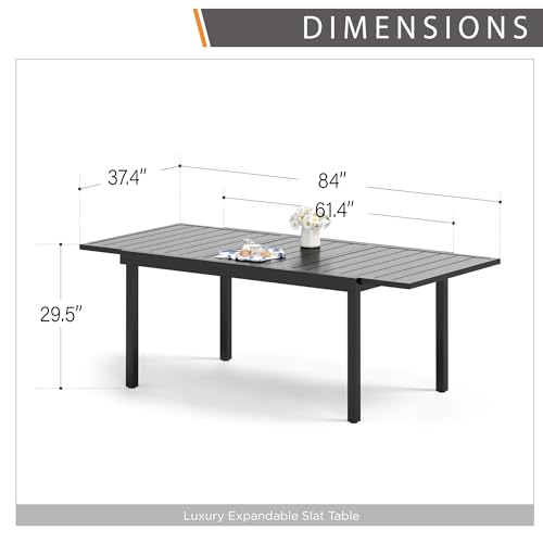 MIXPATIO Expandable Outdoor Patio Dining Table, Adjustable 61\"/83\" x 37\" Rectangular Large Surface 6-8 Person Metal Table for Garden, Backyard and Porch