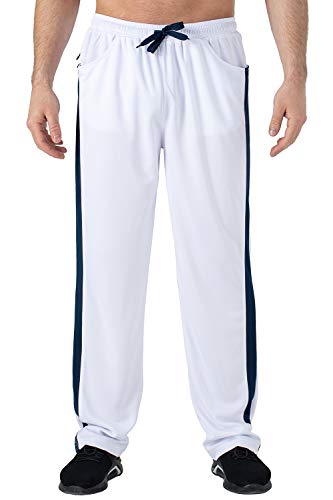 TBMPOY Men's Running Sweatpants with Zipper Pockets Open Bottom Athletic Pants for Workout, Gym, Training White XL