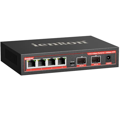 Image of 6 Port 2.5G Switch,ienRon 4 Port 2.5G with 2x10G SFP+ Ports | Ultra-Fast Speed | Plug & Play | Fanless Silent | VLAN |Desktop /Wall Mount | Ideal for Gaming /NAS, 4K /8K Streaming Home Office