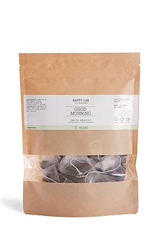 Happy-Lab GOOD MORNING Organic Black Tea English Breakfast ECO Antioxidant and Stimulating Properties Ecopack Kraft Doypack Bag with 25 Biodegradable Pyramids.