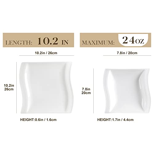 Malacasa Plates And Bowls Sets,12 Pieces Ivory White Square Plate Set For 6, Porcelain Dish Set With Dinner Plates And Soup Plates, Dinnerware Sets Microwave Safe, Series Flora #TOP1
