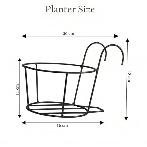 Image of Anti Rust Metal Hanging Planters for Balcony | Round Flowerpot Holder | Railing Planters, Fence Garden Flowerpot, Gamla, Flower Pots for Home and Garden (Black - Pack of 8)