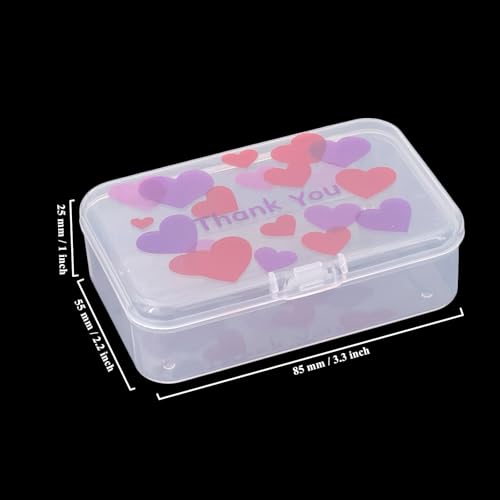 Image of Goodma Plastic Storage Boxes, Transparent, 12 Pieces | 3.3 x 2.2 x 1 inch, Thank You Image Pattern, Hinge Lids